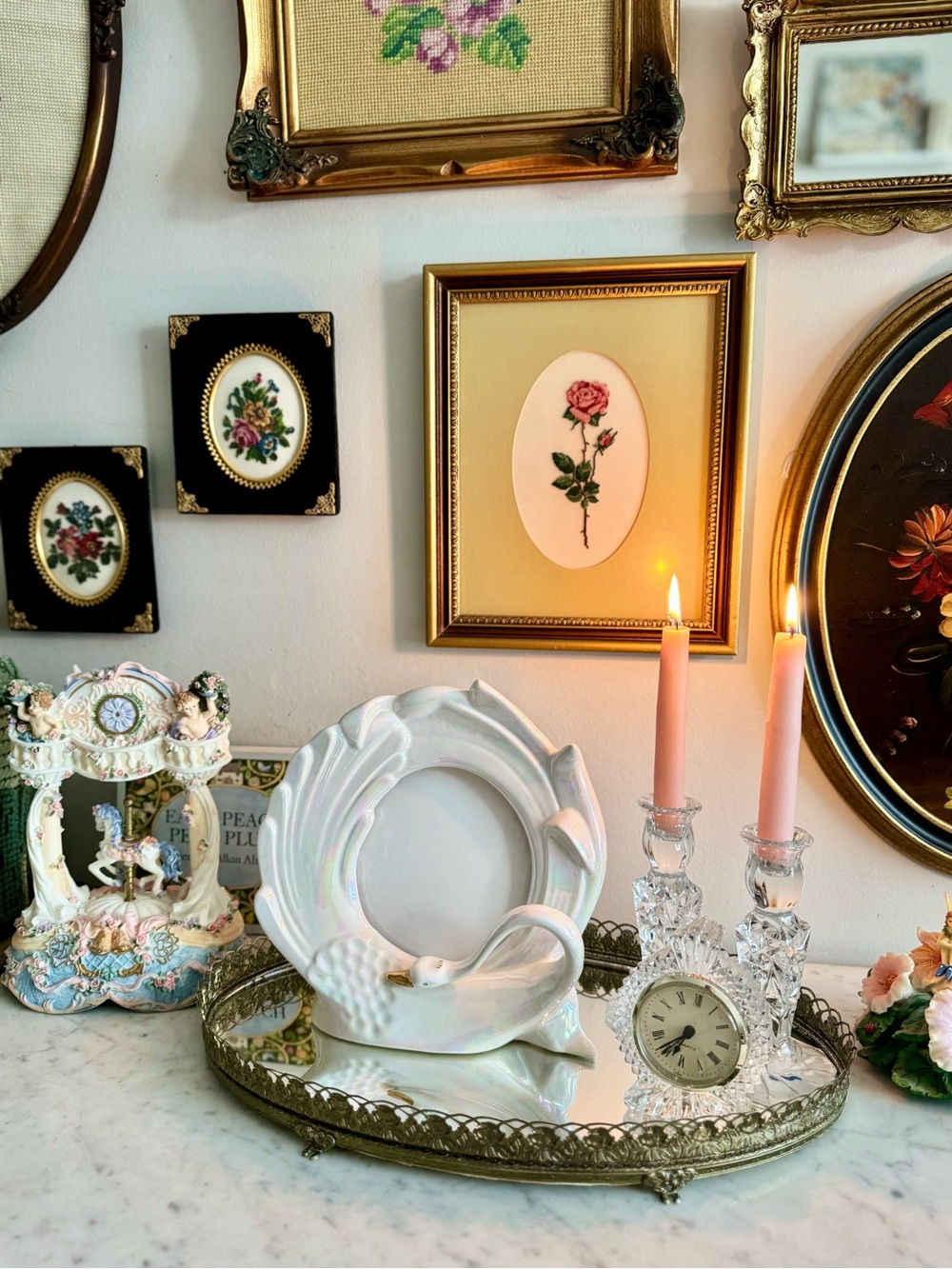 Vintage Iridescent Swan Picture Frame